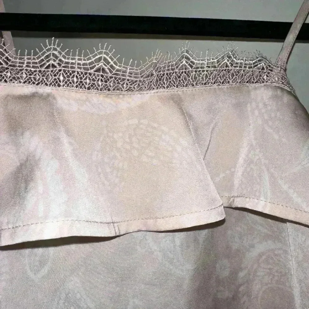 Women's Express Cami, Size M, Pink Blush with Floral Silky Polyester ruffles - Picture 2 of 10